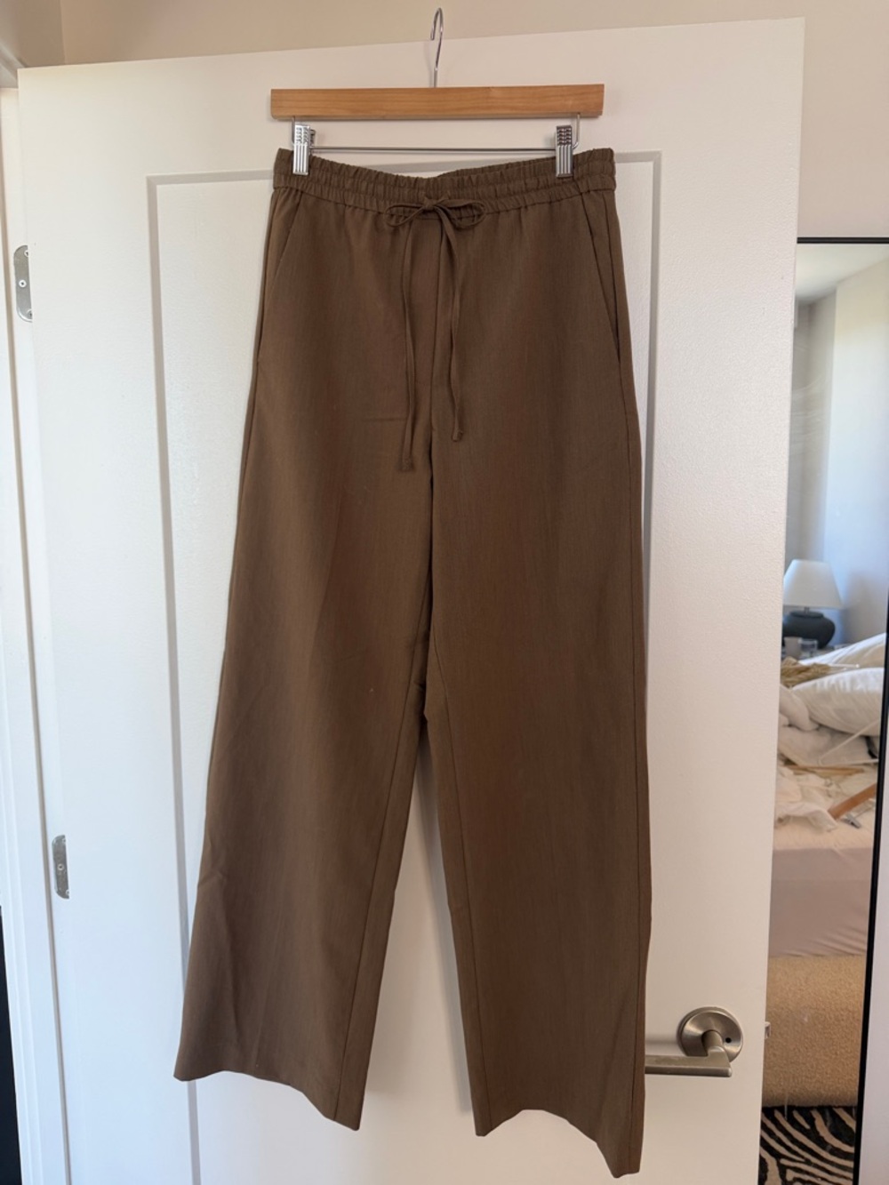 Mango drawstring elastic waist brown trousers